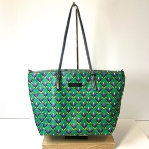Vera Bradley Emerald Diamonds Slim Strap Tote • Faux Leather • Green/Blue/White